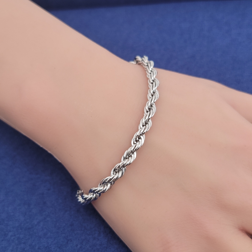 Sterling Silver Rope Chain Bracelet 6.75
